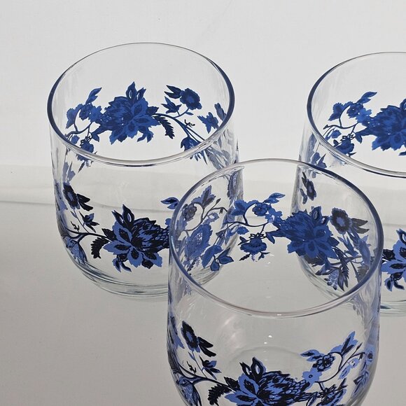 3 Royal Norfolk Blue Floral Juice Glasses Set 16oz black accent flowers 4" - Picture 5 of 8